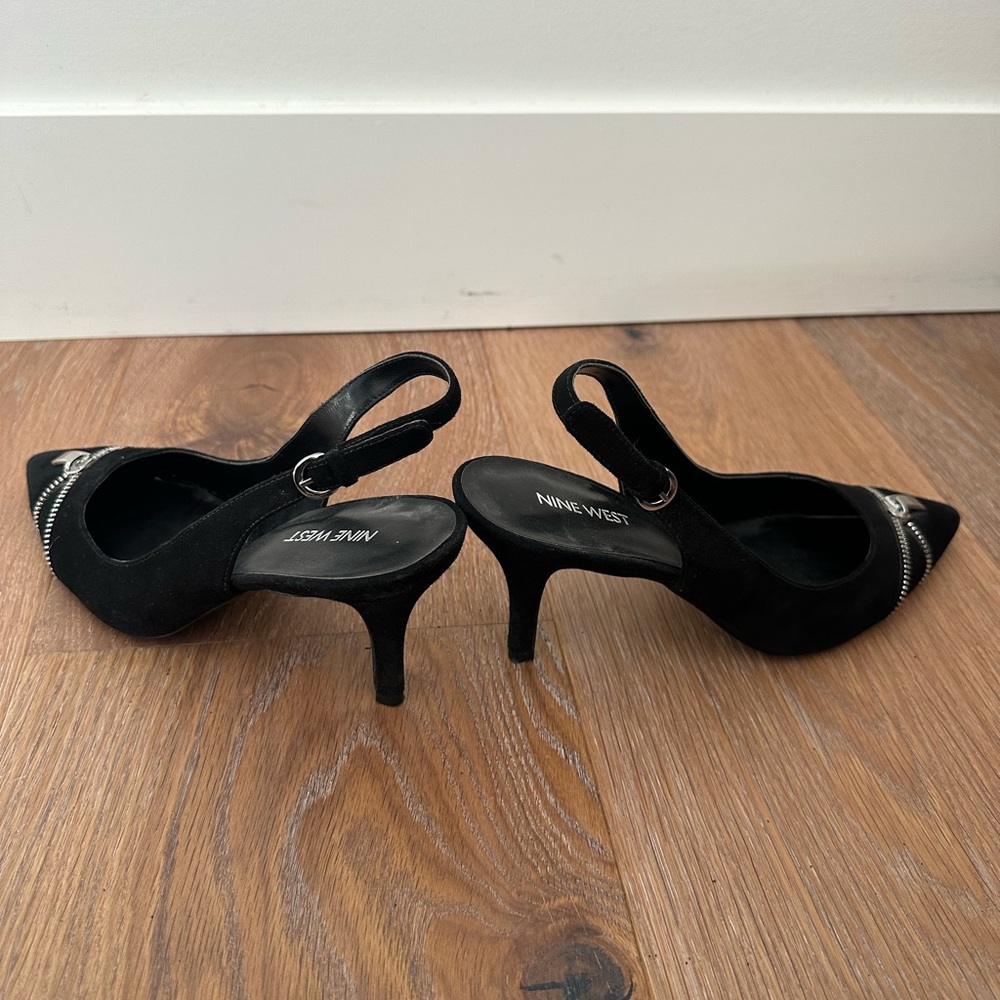 Nine West Black Heels with Silver Zipper Detail - Picture 4 of 5